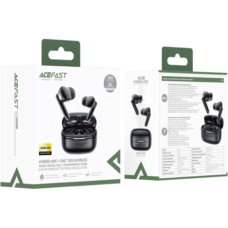 Гарнитура ACEFAST W5 Hybrid ANC Black (6974316285373) Акустическое оформление закрытые