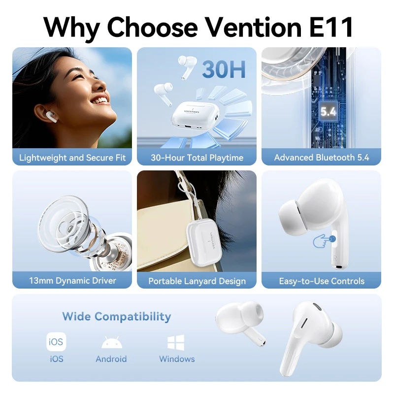 Фото Гарнитура VENTION Elf Earbuds ECHO LITE E11 White (NBVW0)