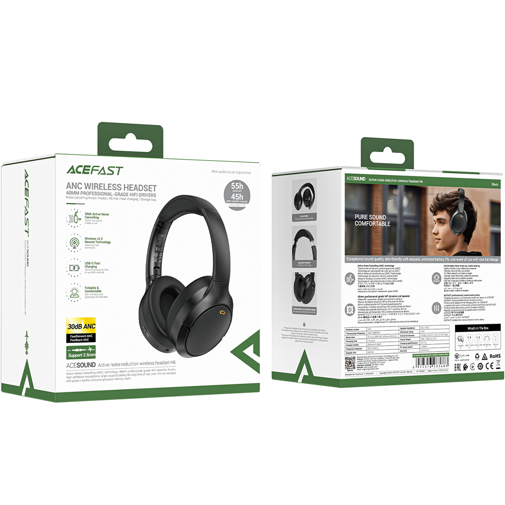 Зовнішній вигляд Гарнітура ACEFAST H6 Black (6974316283683)