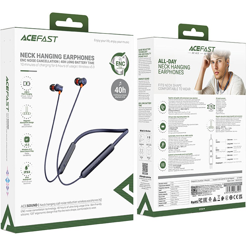 Гарнітура ACEFAST N2 Navy Blue (6974316283294) Акустичне оформлення закриті