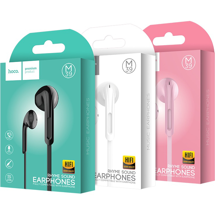 Гарнітура HOCO M39 Rhyme sound earphones with microphone White (6957531079774) Акустичне оформлення закриті