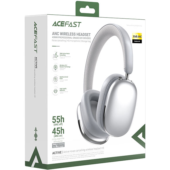 Гарнірура ACEFAST H9 ANC Silver (6974316284383) Акустичне оформлення закриті
