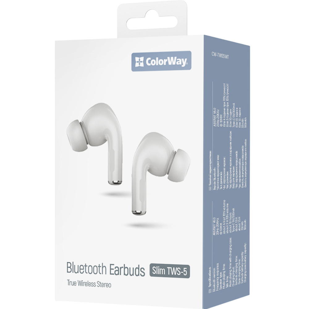 Внешний вид Гарнитура COLORWAY СolorWay Slim TWS-5 Earbuds White (CW-TWS5WT)