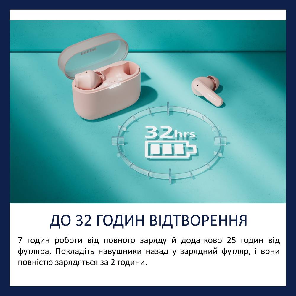 В Фокстрот Гарнитура PHILIPS TAT2000 TWS Pink (TAT2000PK/00)