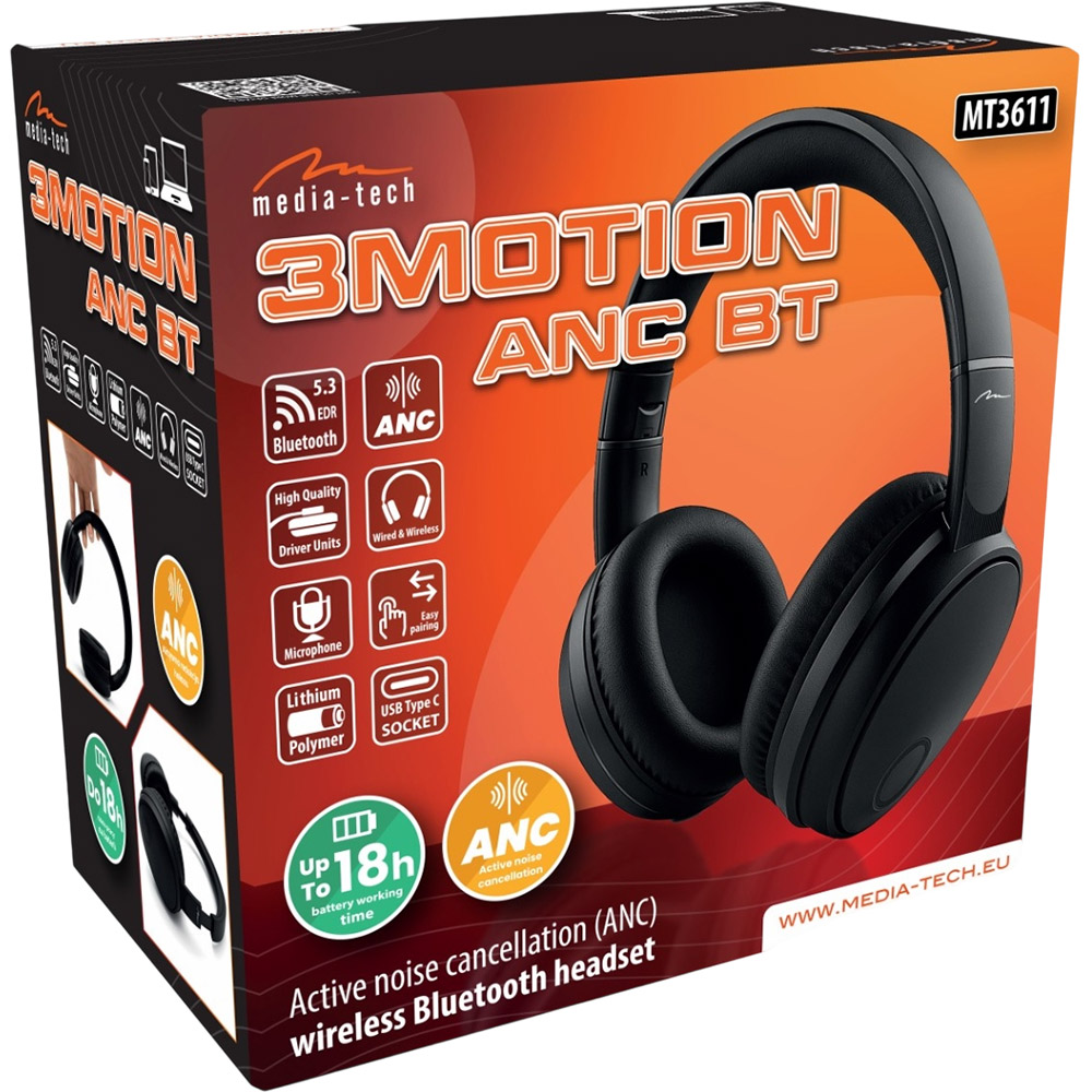 Фото Гарнітура MEDIA-TECH 3MOTION ANC BT MT3611 Black