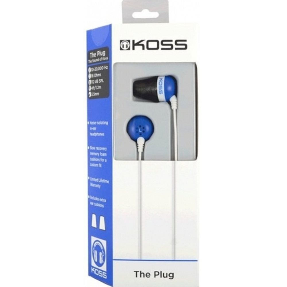 Наушники KOSS In-Ear The Plug Noise Isolating Blue (196544.101) Крепление без крепления