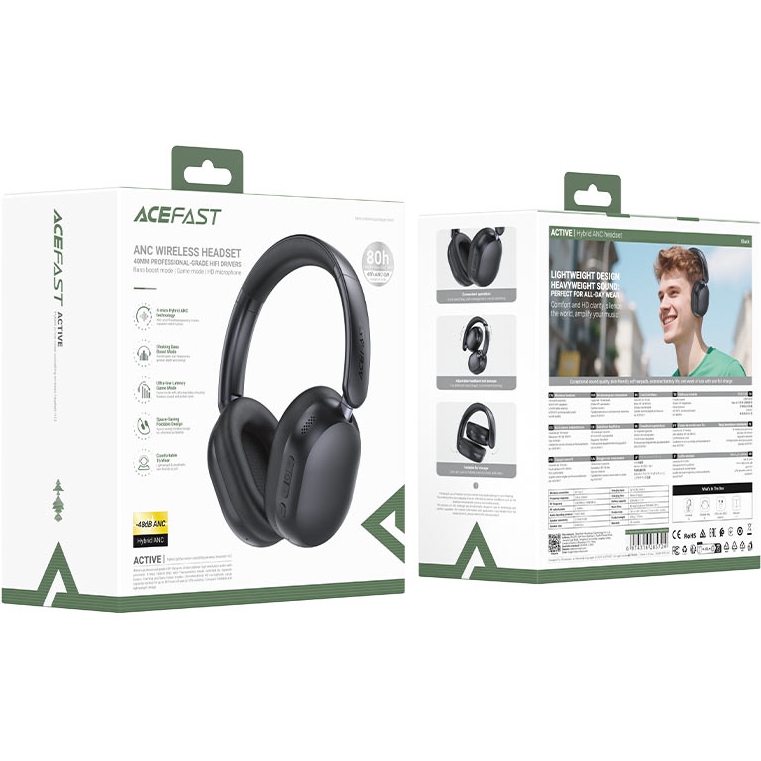 Фото Гарнитура ACEFAST H12 hybrid ANC Black (6974316285724)