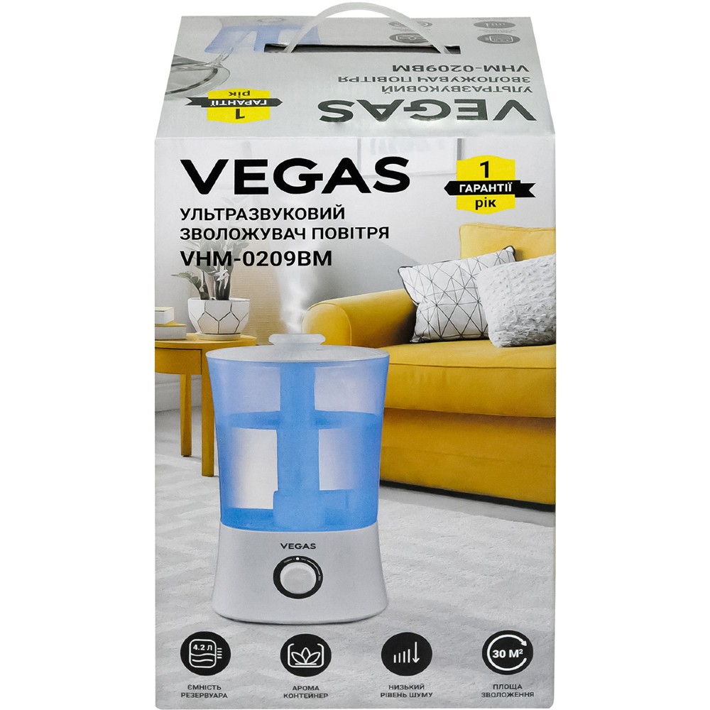 Увлажнитель воздуха VEGAS VHM-0209BM Дополнительные функции ароматизация