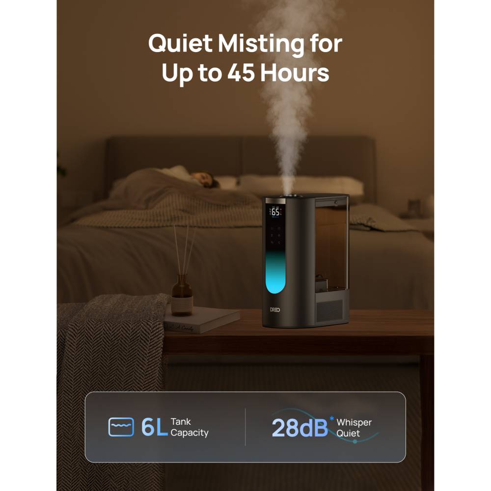 Увлажнитель воздуха DREO DR-HHM013S Дополнительно Датчик влажности, Холодный и теплый пар, Непрерывная работа до 45 часов, 3 уровня теплого пара и 3 уровня холодного пара, Авто-режим с регулируемой влажностью от 30% до 90%