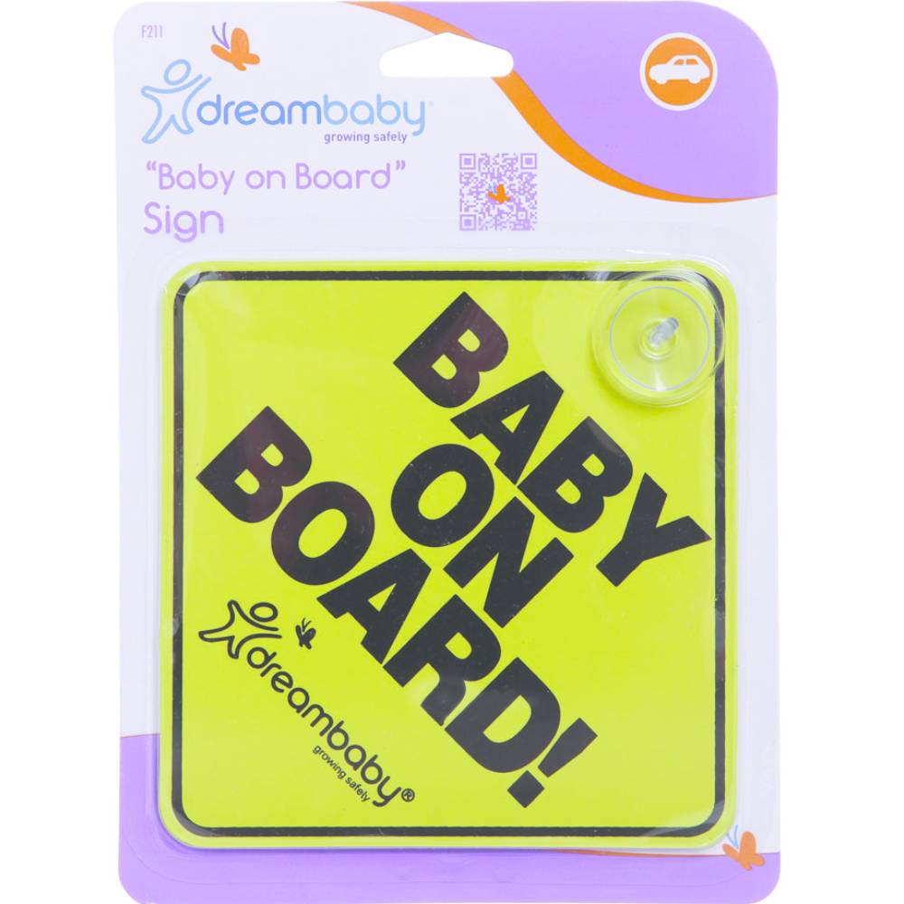 Знак DREAMBABY BABY ON BOARD (F211) Додатковi характеристики кріпиться до лобового скла за допомогою міцної присоски; легко знімається