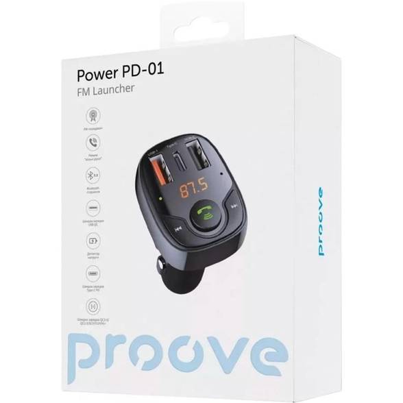 Фото FM трансмиттер PROOVE Power PD-01 2USB+Type-C (44885black)