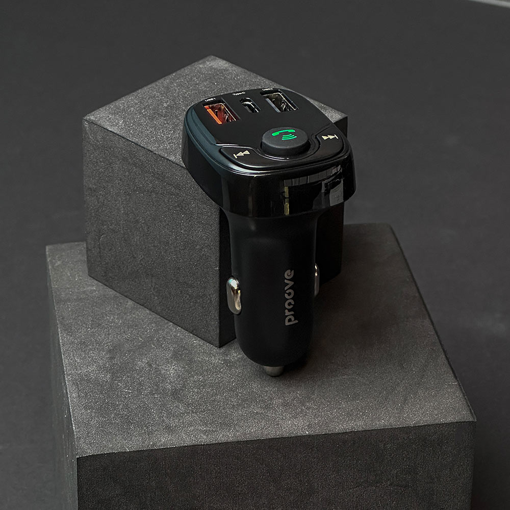 FM трансмітер PROOVE Power PD-01 2USB+Type-C (44885black) Додатково 87.5-108 МГц, USB, швидка зарядка, гучний зв'язок