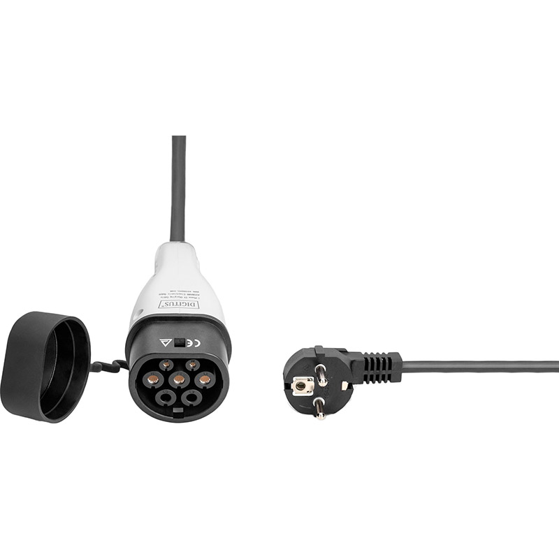 Зарядний пристрій DIGITUS EV Single Phase 230V 8-16А 5 м Schuko to Type 2 (DK-1P16-A-050) Додатково потужність - 3.7 кВт, кількість фаз - 3, конектор (зарядна станція) - CEE7 (Schuko), конектор (електромобіль) -Type 2