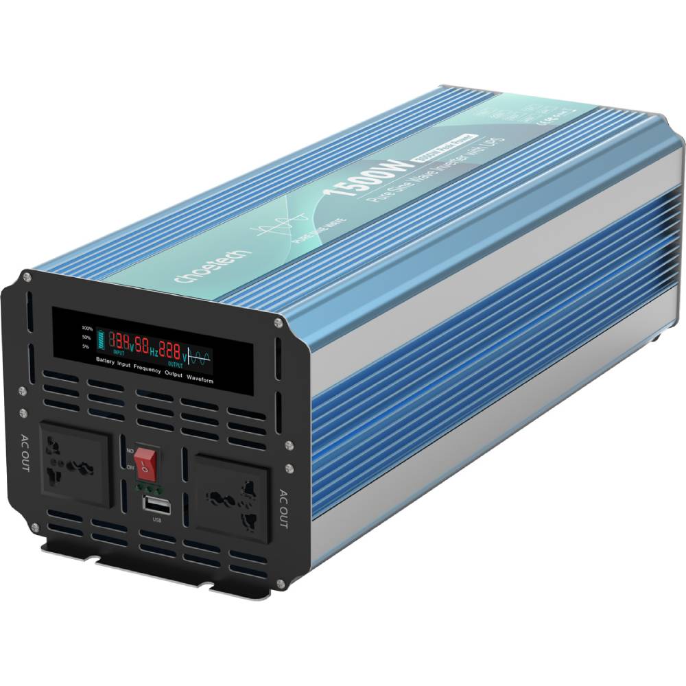 Автомобільний інвертор CHOETECH ДБЖ 12\220V 1500Вт (INV-C1500WUPS-EU) Клеми підключення True