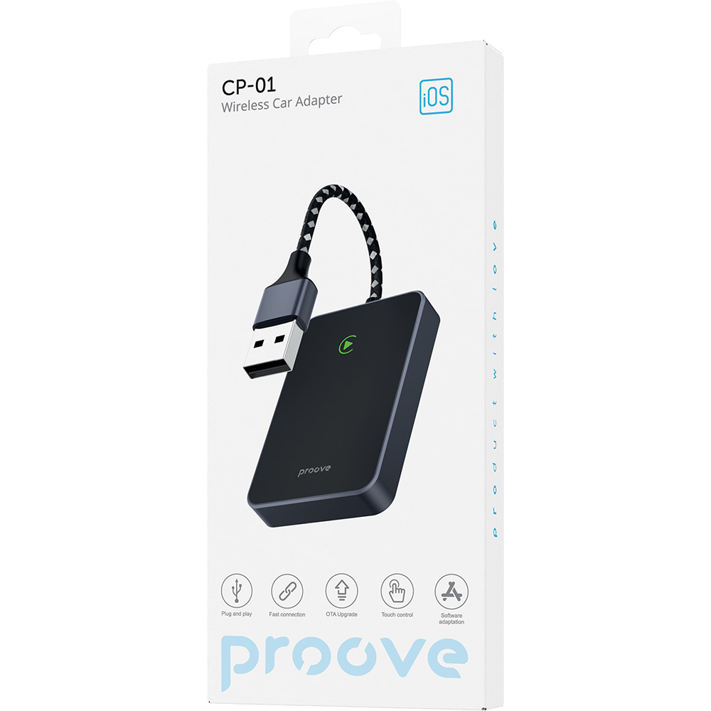 Адаптер PROOVE СP-01 Wireless Car Adapter Carplay IOS (55552black) Додатково тип підключення: Bluetooth; сумісний із IOS; вхід: USB/Type-C