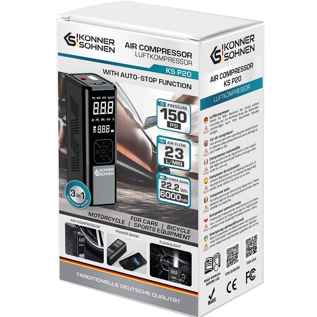 Фото Портативний автокомпресор KONNER&SOHNEN KS P20
