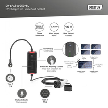 Зарядное устройство DIGITUS для автомобилей EV Single Phase 230V 16A 5м Schuko to Type 2 Standard (DK-1P16-A-050-BL)