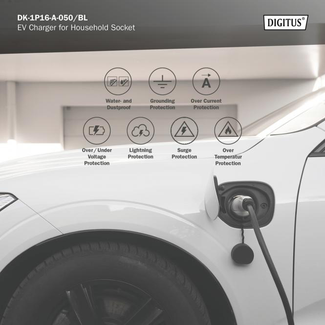 Внешний вид Зарядное устройство DIGITUS для автомобилей EV Single Phase 230V 16A 5м Schuko to Type 2 Standard (DK-1P16-A-050-BL)