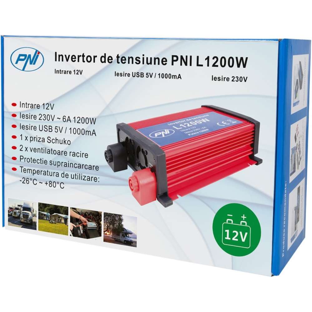 Инвертор PNI 1200W 12VDC (PNI-H1200W12) Выходное напряжение 230