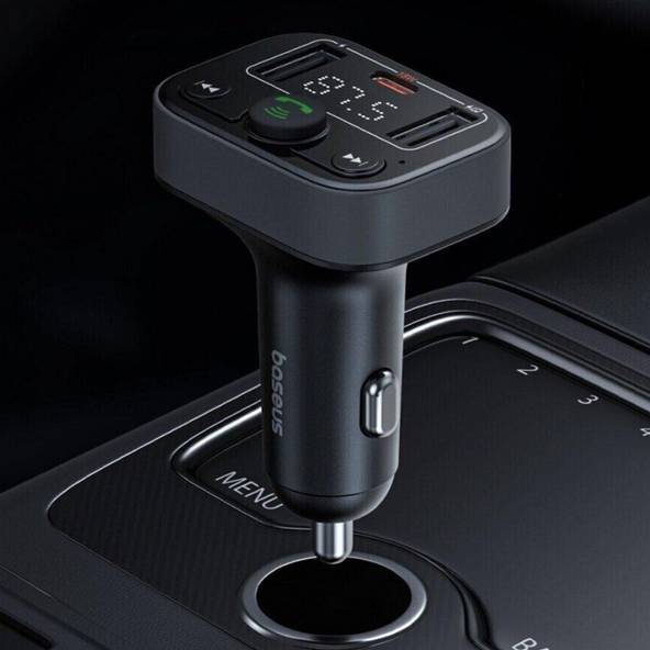 FM-трансмиттер BASEUS S-09 Lite Black (C10762300113-00) Дополнительно поддержка быстрой зарядки PD 18W (макс.) с помощью порта USB-C; при выключении запоминает частоту, последний воспроизведенный трек и громкость