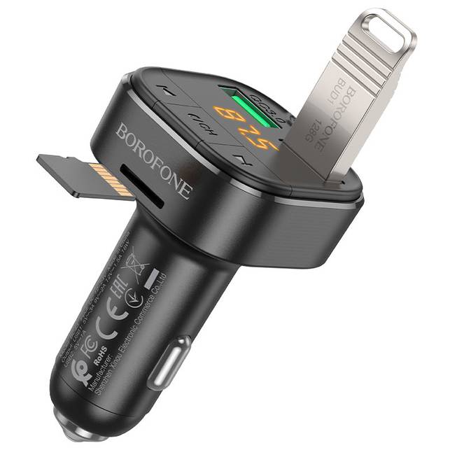 FM-трансмітер BOROFONE BC43 Black (BC43B) Додатково USB-роз'єм для заряджання гаджетів за протоколами QC, FCP та AFC з потужністю до 18 Вт