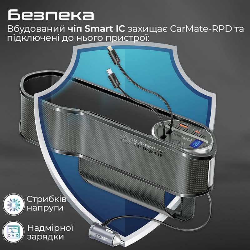 Автомобільний органайзер PROMATE CarMate-RPD Black (carmate-rpd.black) Захист від короткого замикання True