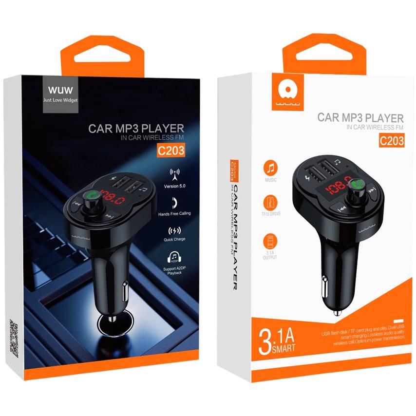 FM-трансмиттер WUW C203 Black (6972573336937) Материал  пластик