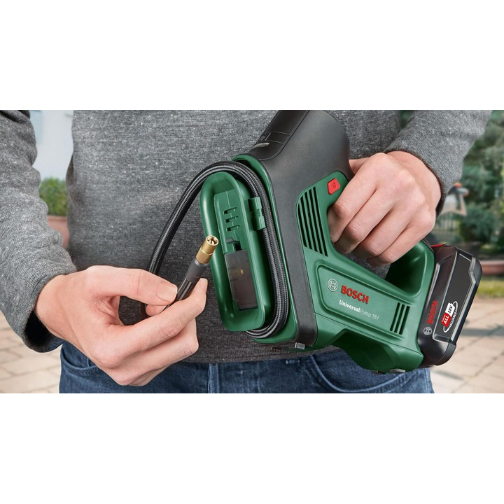 Компресор акумуляторний BOSCH UniversalPump без АКБ та ЗУ (0.603.947.100) Додатково Продуктивність: 30 л/хв; робочий тиск: 10.3 бар; Довжина шлангу: 0.67 м