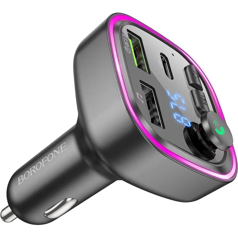 FM-трансмітер BOROFONE BC48 Broad QC3.0 18W Black (6941991104039) Додатково відтворення аудіо з USB-накопичувачів та TF-карток пам'яті; підтримка функції гучного зв'язку; вбудований мікрофон; керування відтворенням та викликами