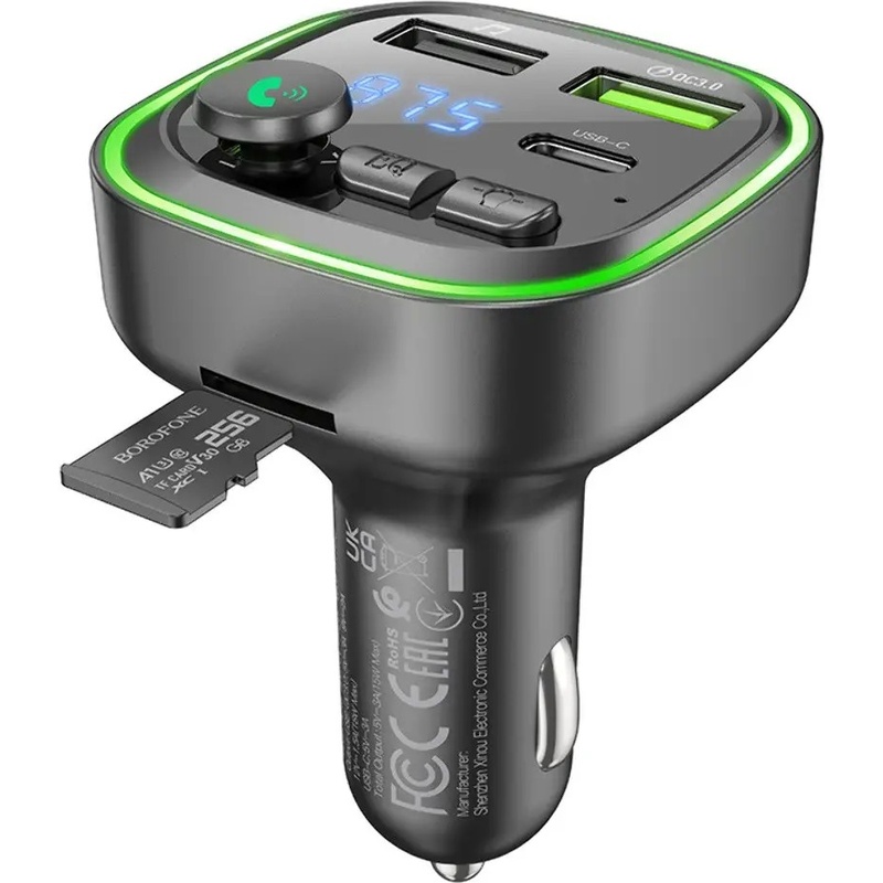 FM-трансмітер BOROFONE BC48 Broad QC3.0 18W Black (6941991104039) Матеріал пластик