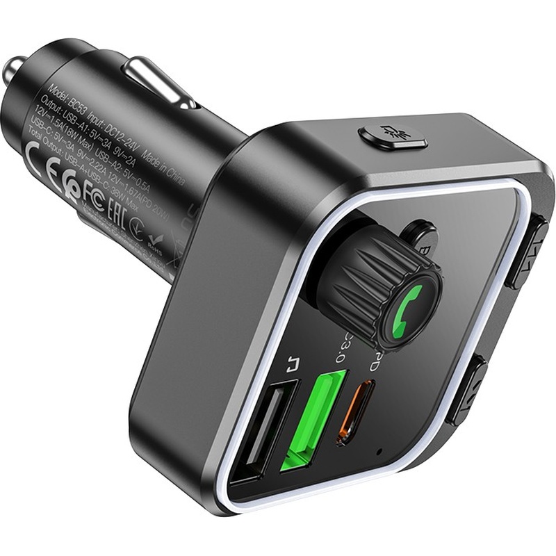 FM-трансмітер BOROFONE BC53 Highway PD20W+QC3.0 18W Black (6941991108457) Вхідна напруга 24