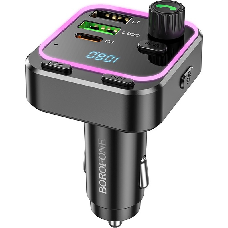FM-трансмітер BOROFONE BC53 Highway PD20W+QC3.0 18W Black (6941991108457) Матеріал пластик