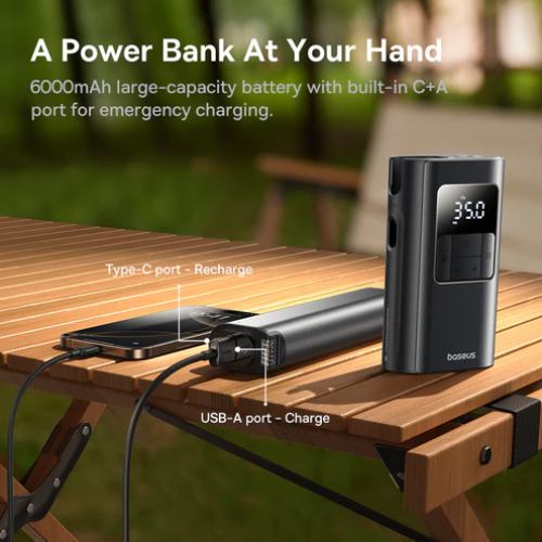 Фото Автокомпрессор BASEUS PrimeTrip VA1 Wired and Wireless 2-in-1 Tire Inflator Cosmic Black (C11169001121-00)