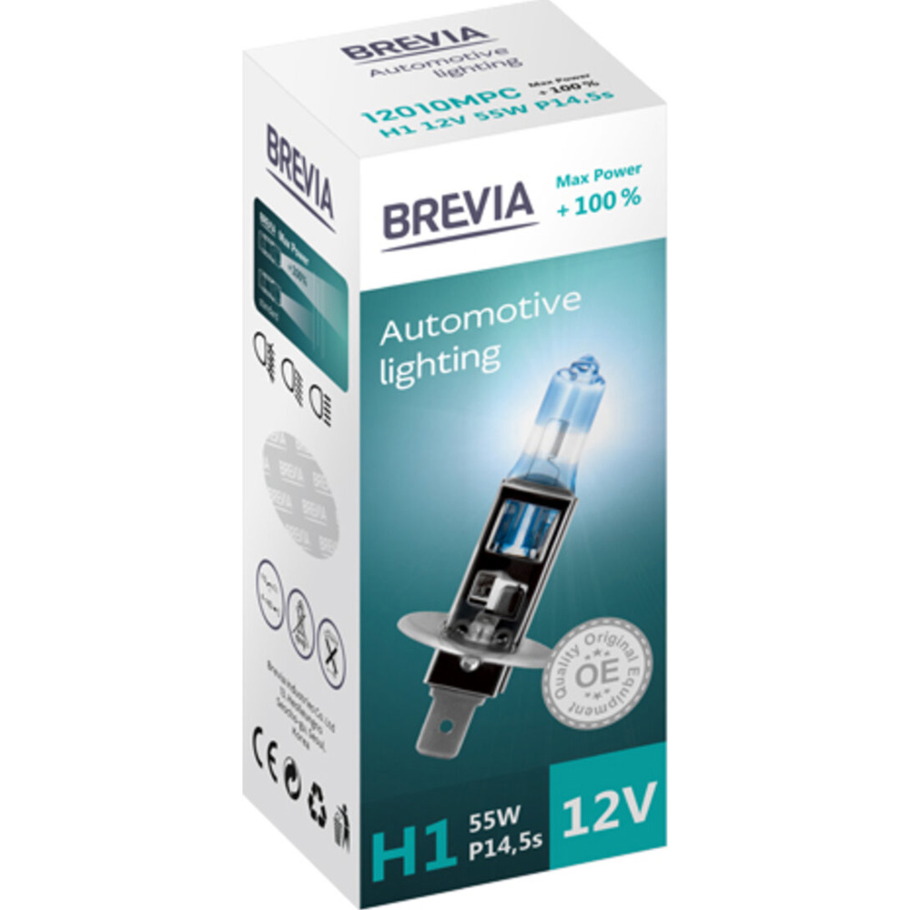 Лампа BREVIA H1 12V 55W P14.5s Max Power +100% CP (12010MPC)