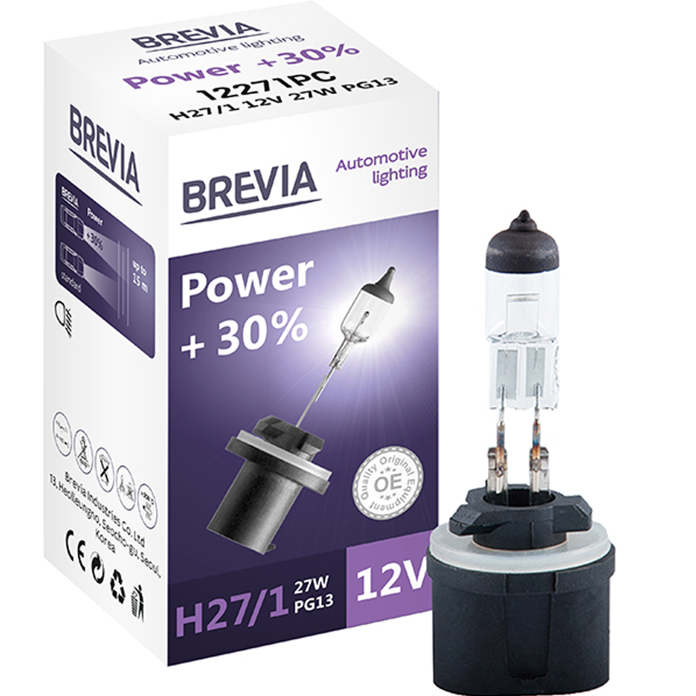 Лампа BREVIA H27/1 12V 27W PG13 Power +30% CP (12271PC) Совместимость универсальные