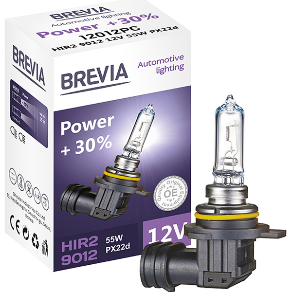 Лампа BREVIA HIR 2 9012 12V 55W P*22d Power +30% СР (12012PC) Входное напряжение 12