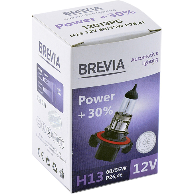 Лампа BREVIA H13 12V 60/55W P26 4t Power +30% СР (12013PC)