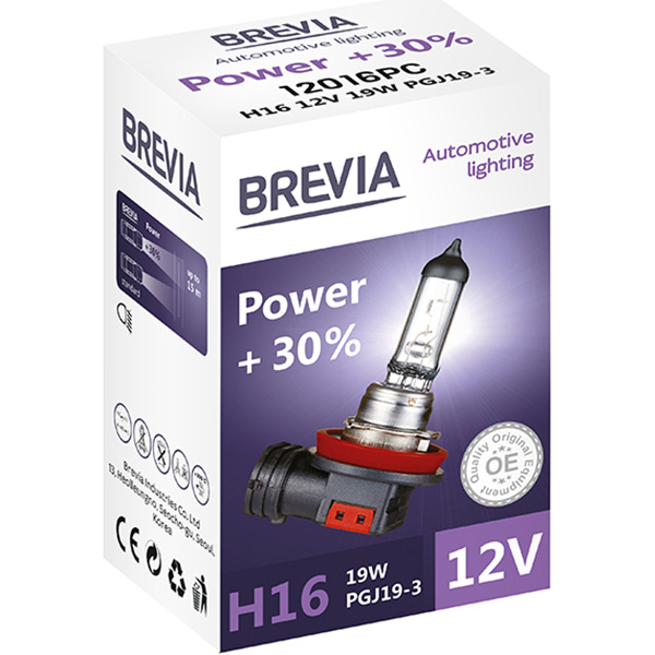 Лампа BREVIA H16 12V 19W PGJ19t-3 Power +30% СР (12016PC)