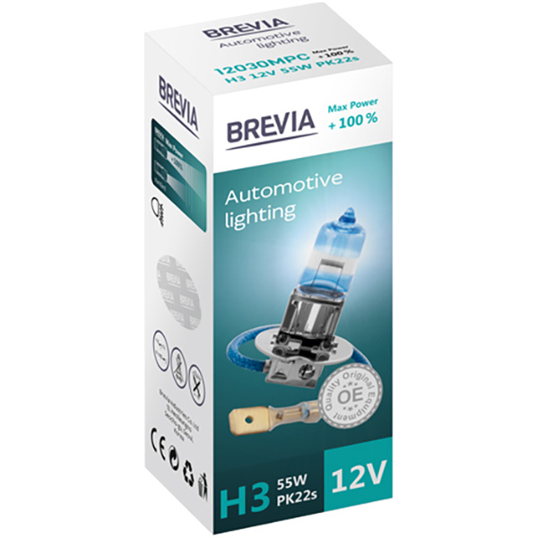 Лампа BREVIA H3 12V 55W PK22s Max Power+100% CP (12030MPC)