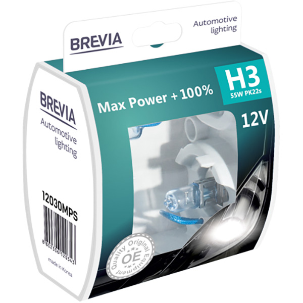 Лампа BREVIA H3 12V 55W PK22s Max Power +100% S2 (12030MPS)