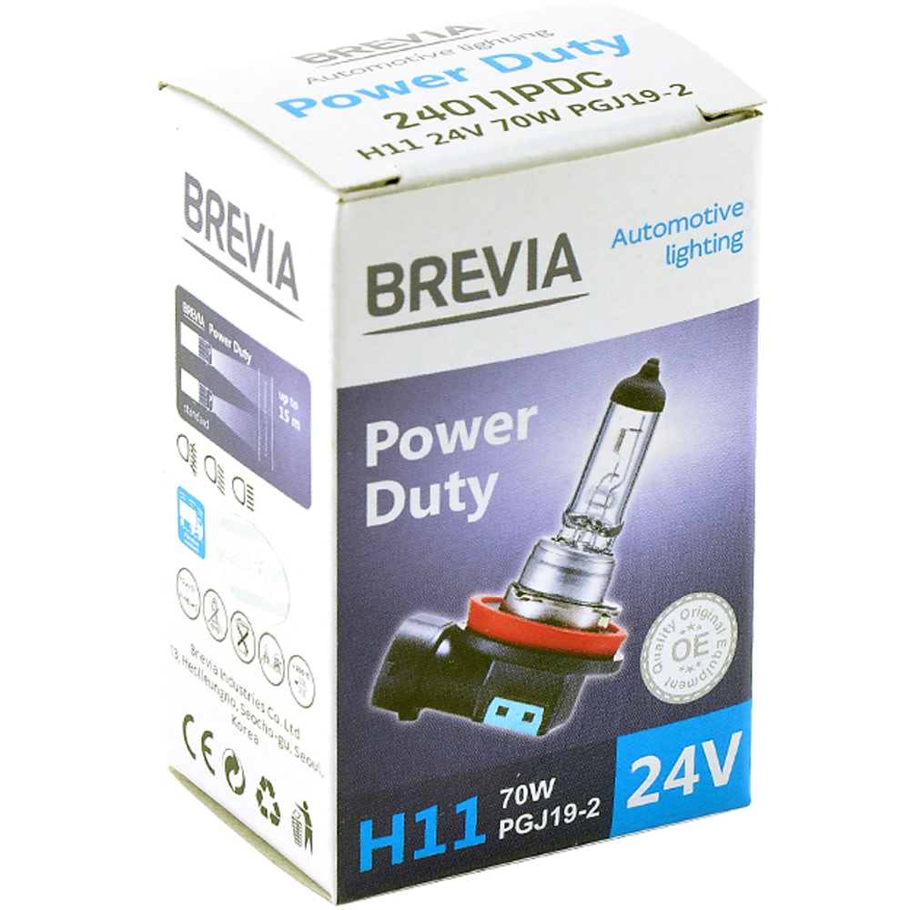 Лампа BREVIA H11 24V 70W PGJ19-2  Power Duty CP (24011PDC) Совместимость универсальные