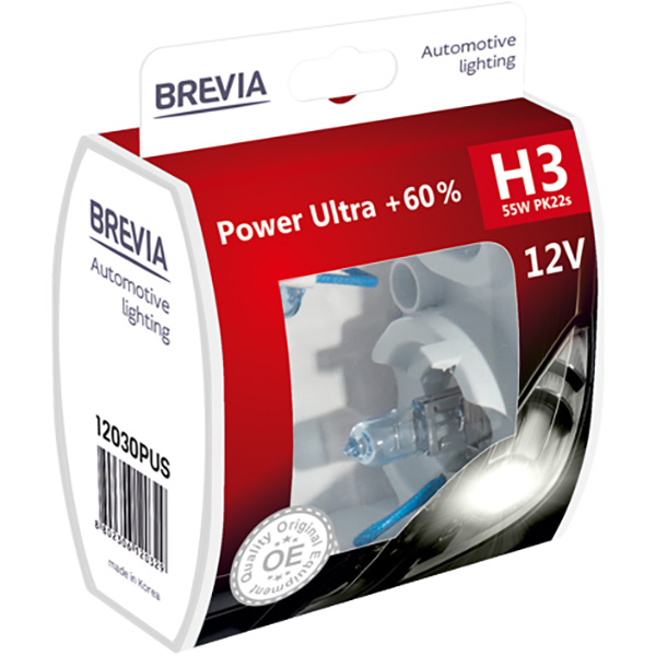 Лампа BREVIA H3 12V 55W PK22s Power Ultra+60% S2 (12030PUS)