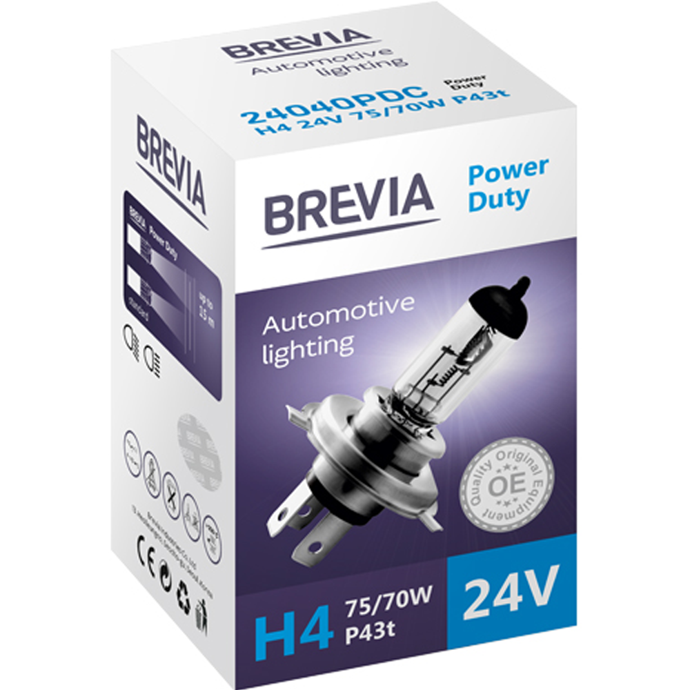 Лампа BREVIA H4 24V 75|70W P143t Power Duty CP (24040PDC) Сумісніть універсальні