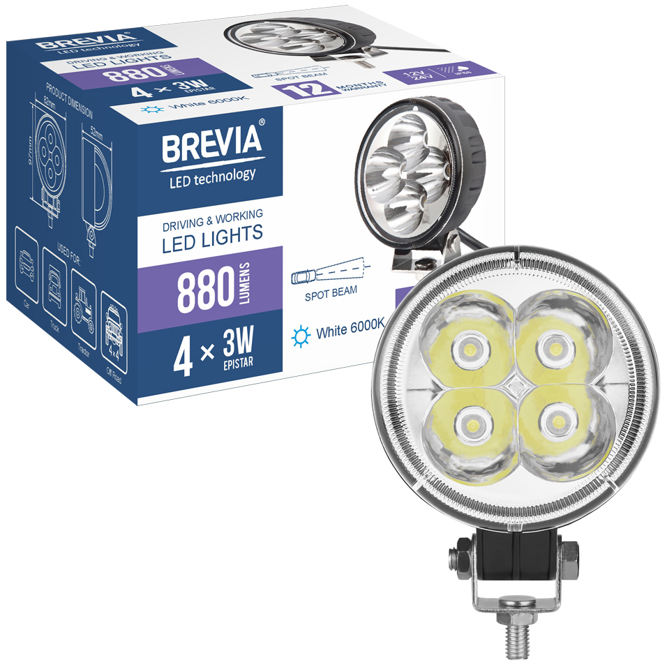 Фото Фара светодиодная BREVIA 10-30V 12W 4 x 3W 880Lm EPISTAR SPOT 1 шт (10601RSX1)