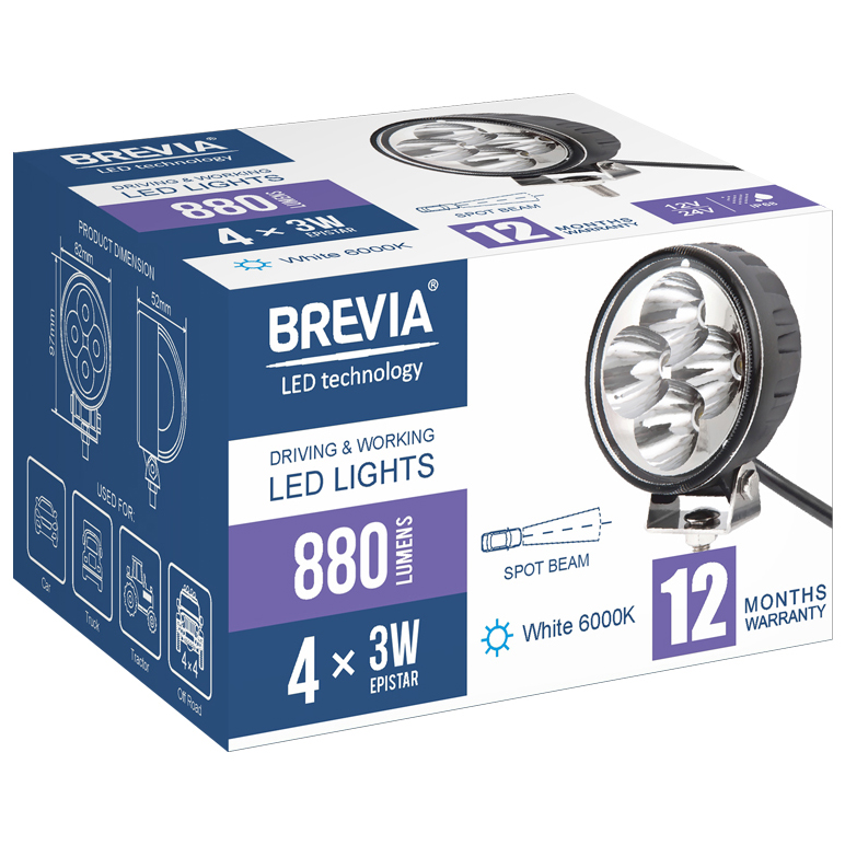 Заказать Фара светодиодная BREVIA 10-30V 12W 4 x 3W 880Lm EPISTAR SPOT 1 шт (10601RSX1)