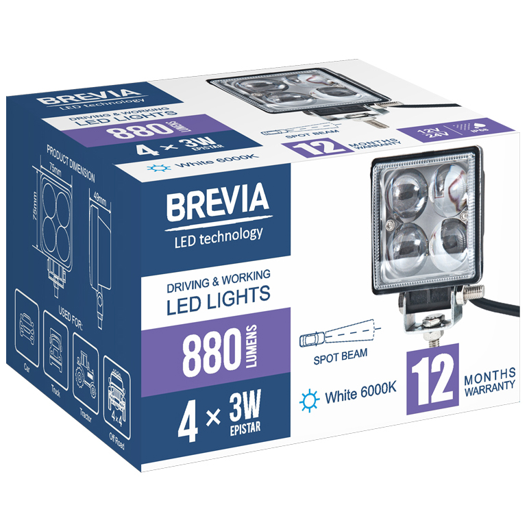Замовити Фара світлодіодна BREVIA 10-30V 12W 4 x 3W 880 Lm ERISTAR 4D SPOT 1 шт (10602QLX1)