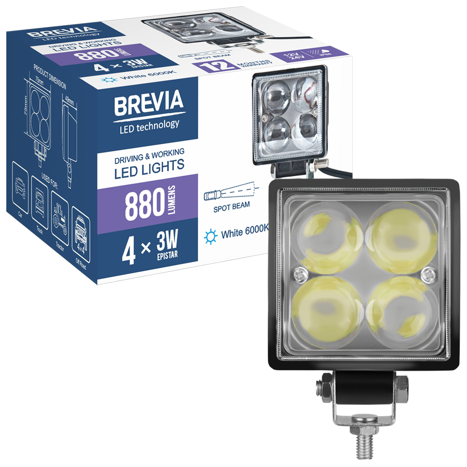 Фото Фара світлодіодна BREVIA 10-30V 12W 4 x 3W 880 Lm ERISTAR 4D SPOT 1 шт (10602QLX1)