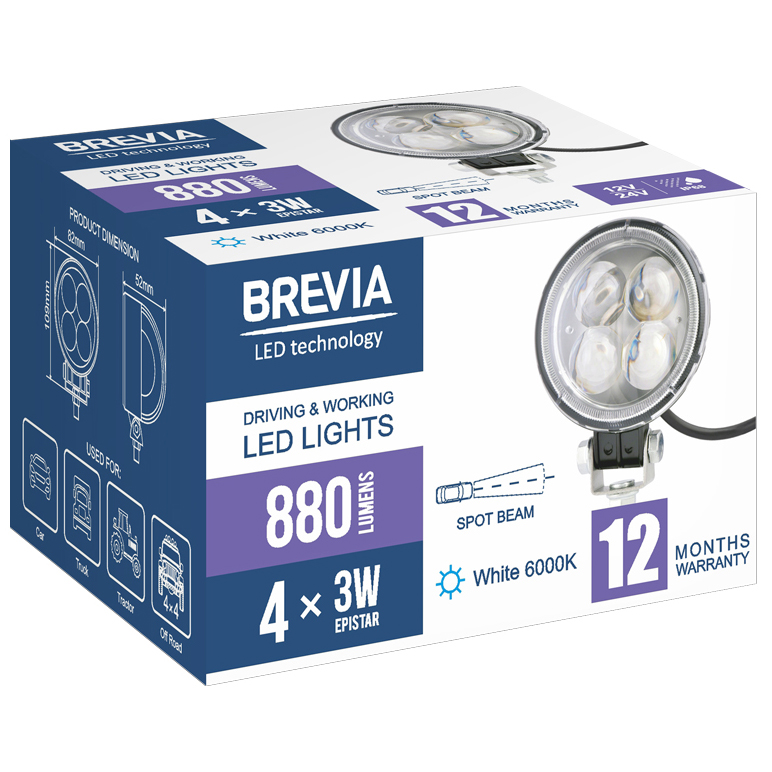 Замовити Фара світлодіодна BREVIA 10-30V 12W 4 x 3W 880 Lm ERISTAR 4D SPOT 1 шт (10602RLX1)
