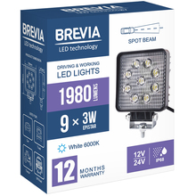 Фара светодиодная BREVIA 10-30V 27W 9 x 3W 1980Lm EPISTAR SPOT 1 шт (10642QSX1)