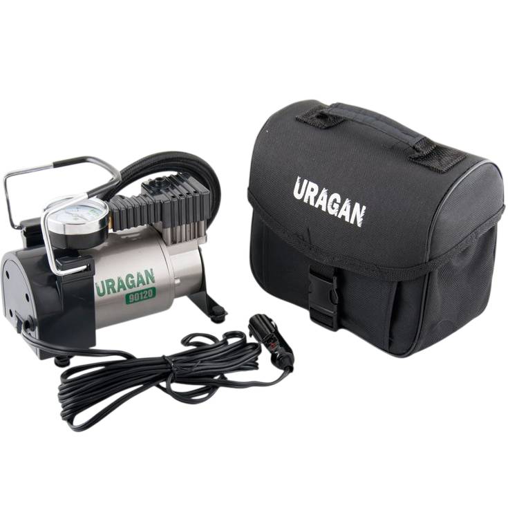 Компрессор URAGAN 12В, 7 Атм, 37 л/хв., шланг 1м (90120) Дополнительно Производительность 37л/м; Рекомендовано к колесу 15R; Тип: Однопоршневой; Длина шланга: 1м; Длина кабеля питания: 3м;